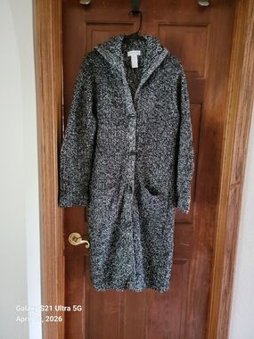 Jones New York Black & White Marled Hooded Cardigan